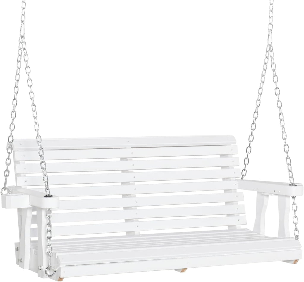 Wooden Outdoor Hanging Swing Chair with Cup Holders – Relax & Enjoy