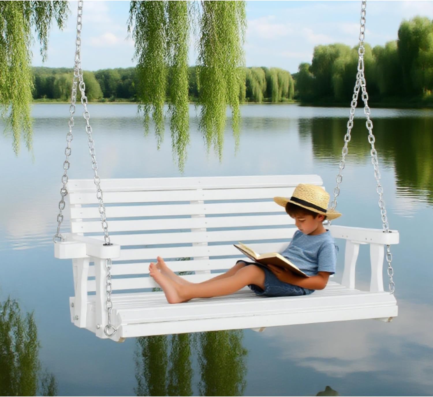 Wooden Outdoor Hanging Swing Chair with Cup Holders – Relax & Enjoy