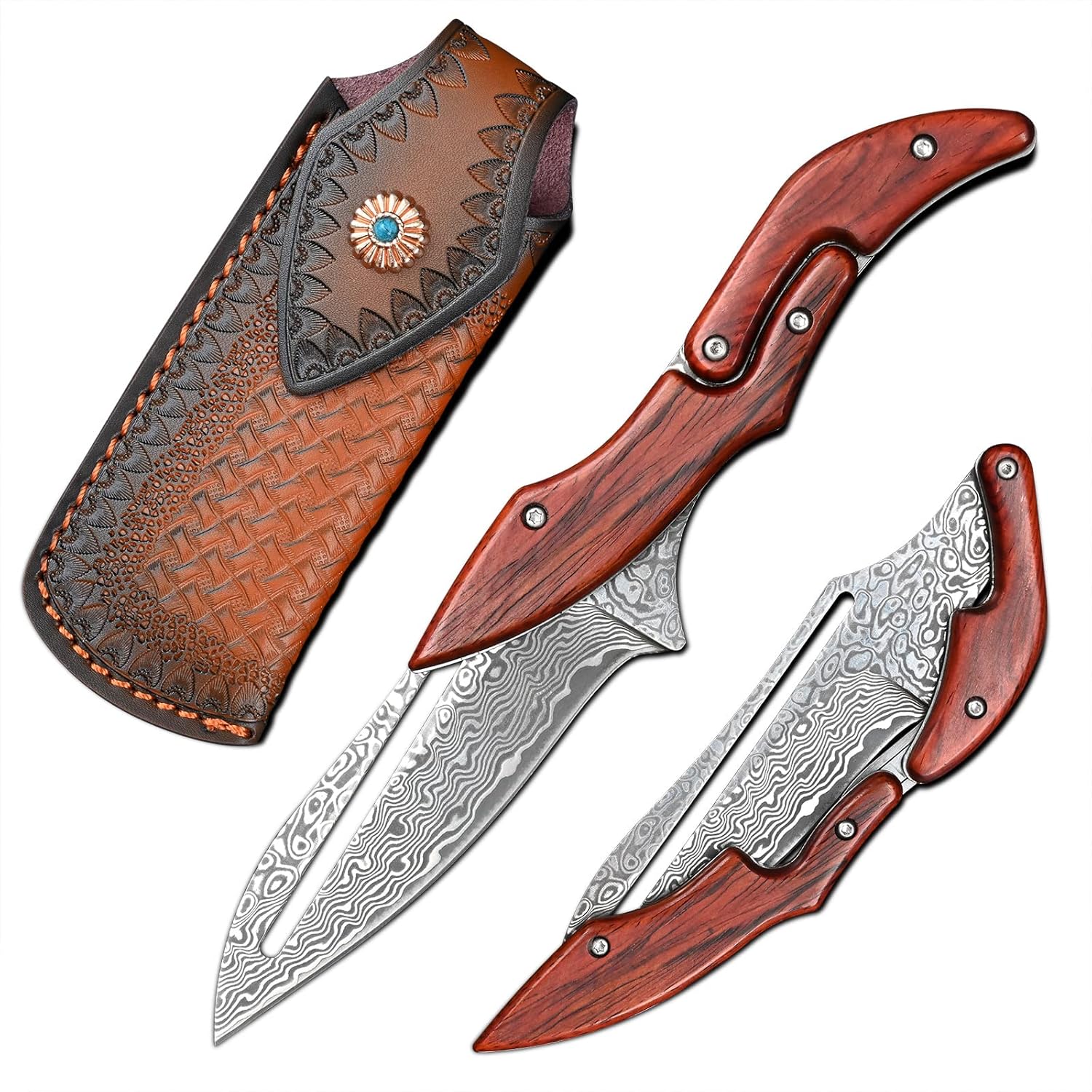 Damascus Steel Multitool – Sandalwood Handle, EDC
